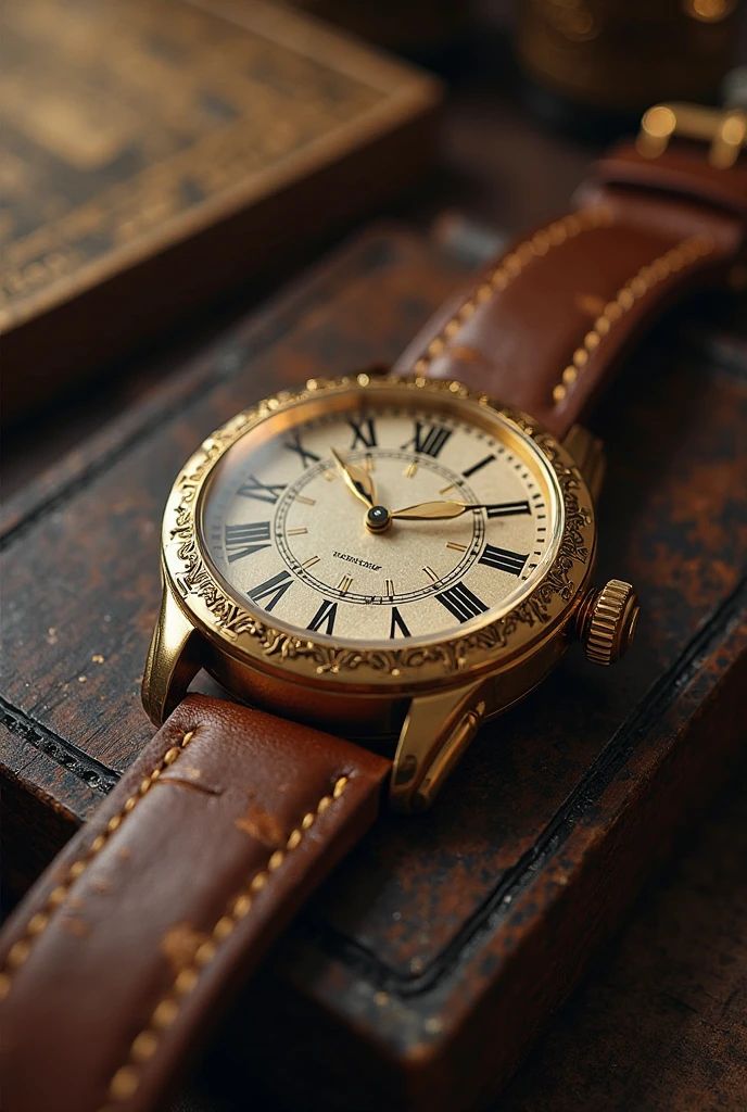 brown classical vintage watch with golden design